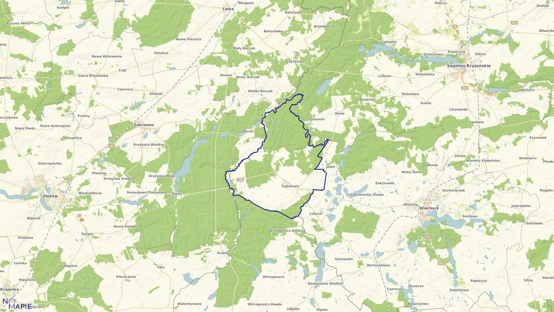 Mapa obrębu Sypniewo w gminie Więcbork