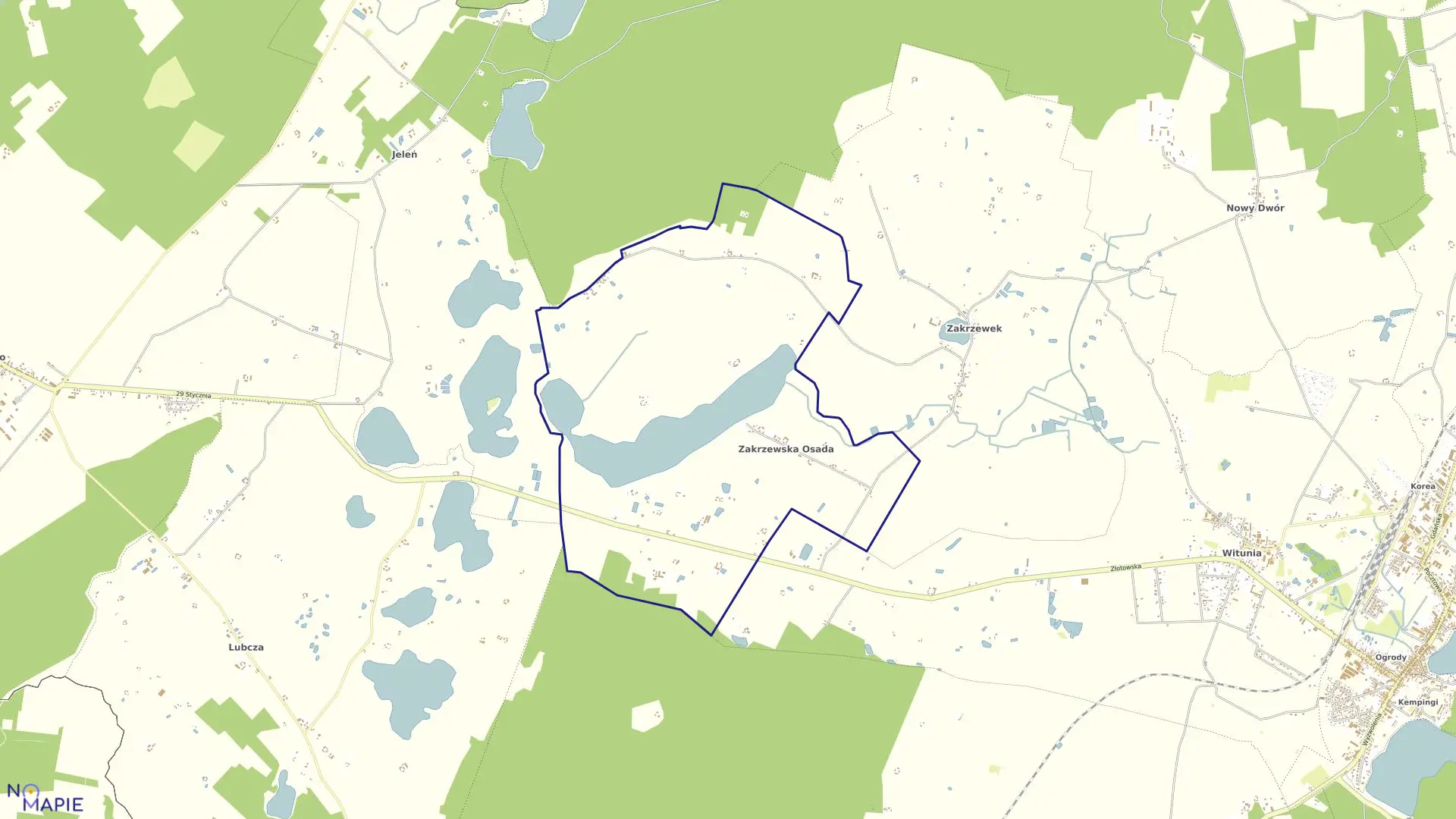 Mapa obrębu Zakrzewska Osada w gminie Więcbork